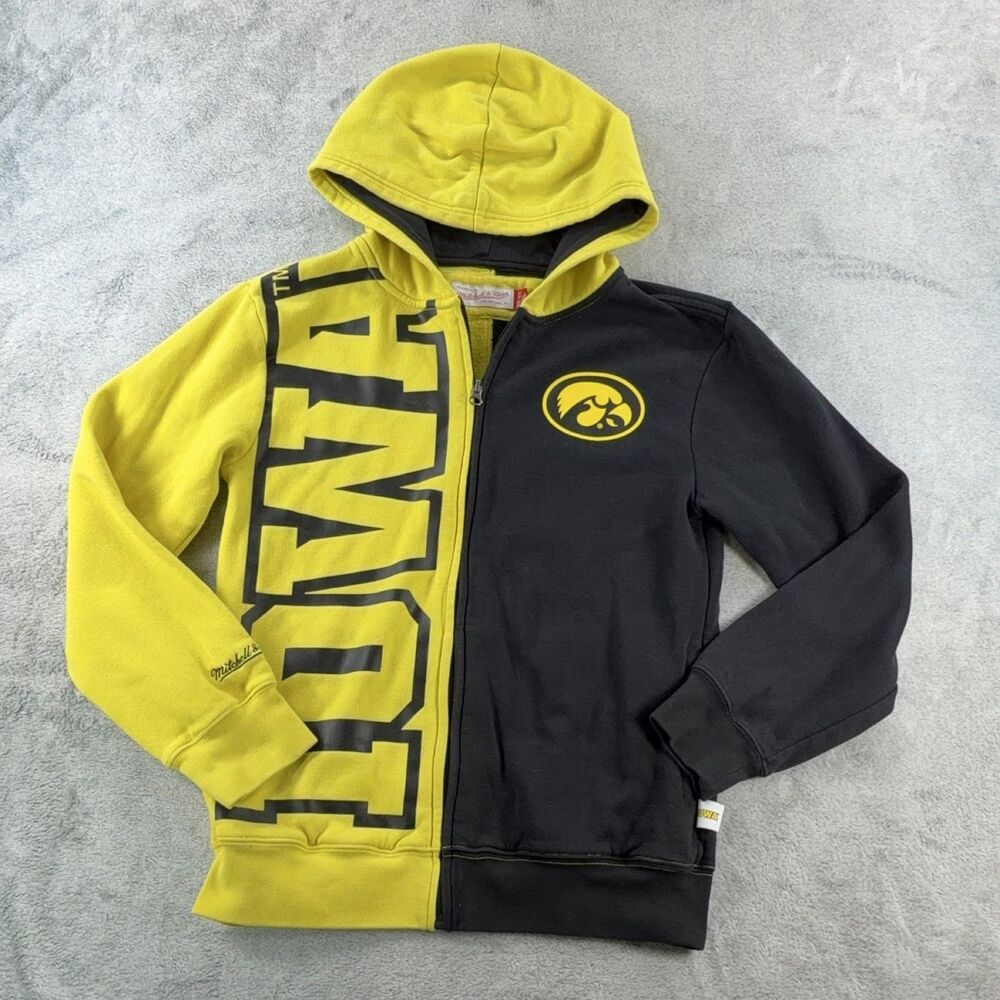 Mitchell & Ness Iowa Hawkeyes Youth L 14-16 Full Zip Hoodie Black Gold